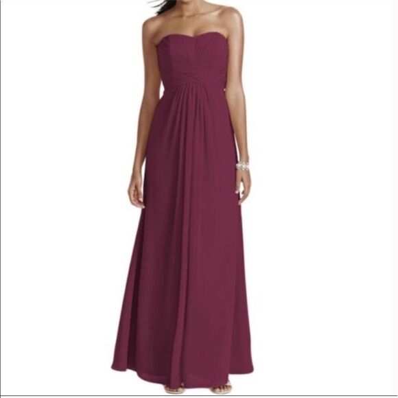 New David's Bridal Chiffon Dress Red Wine Style F15555 Bridesmaids Dress Maxi - Picture 1 of 13